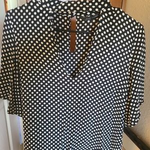 Zara navy polka dot wrap neck billow sleeve top NWOT